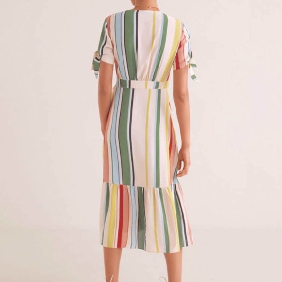 Mango Multi Color Striped Wrap Midi Dress Size 2 Short Sleeve Ruffle Hem NWT - Picture 3 of 5